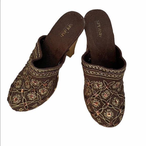 Splash brown mules with detail beading - Picture 2 of 6